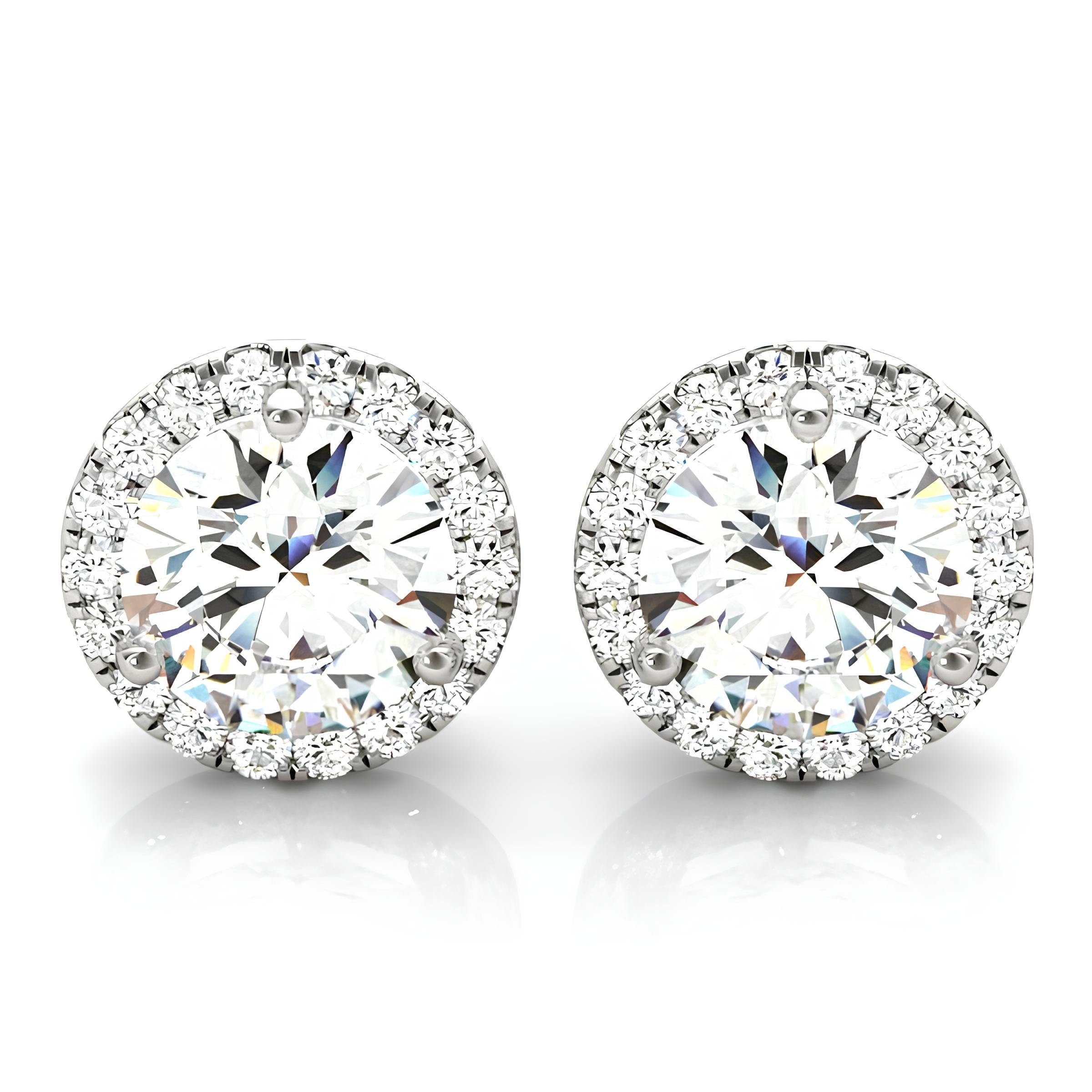 Halo Stud Earrings with 0.25–4.00 Carat EF VS/SI Round Cut Lab-Grown Diamonds 14K Gold Diamond Studs for Women